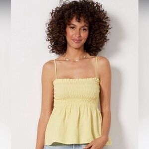 Evereve NEW Cloth and Stone Women’s Yellow Smocked Linen Tank Top NEW XLarge